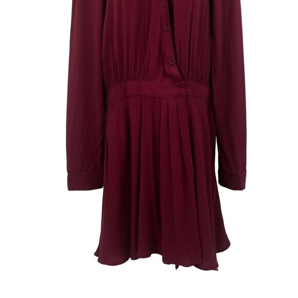 Tobi Button Up Shirt Dress Long Sleeve Collared Faux Wrap Draped Burgundy - Picture 5 of 9